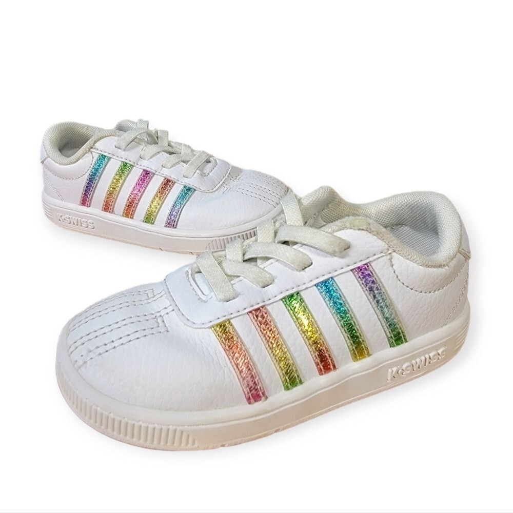 K-Swiss Kid's Classic Pro Sneaker White / Rainbow Stripes Size 8